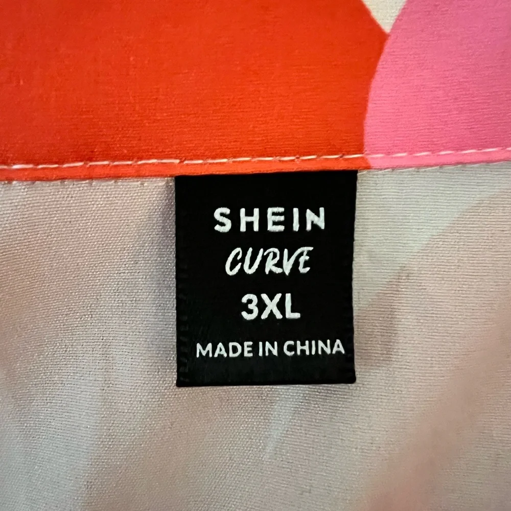 Shein White Dress with Pink & Red Flowers